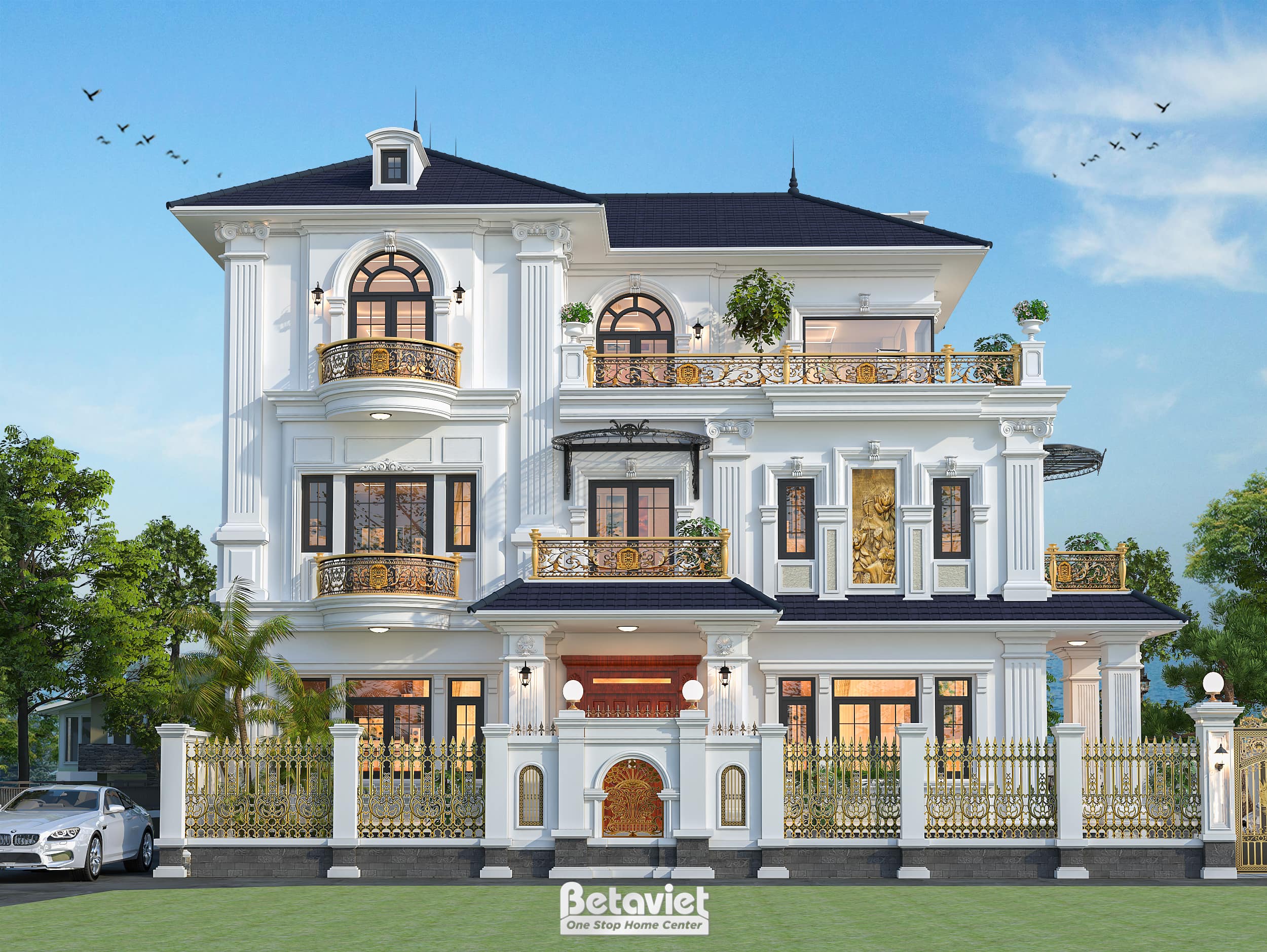 Thiết kế mặt tiền biệt thự tân cổ điển mái Nhật 5 phòng ngủ tại TP Hồ Chí Minh KT23123