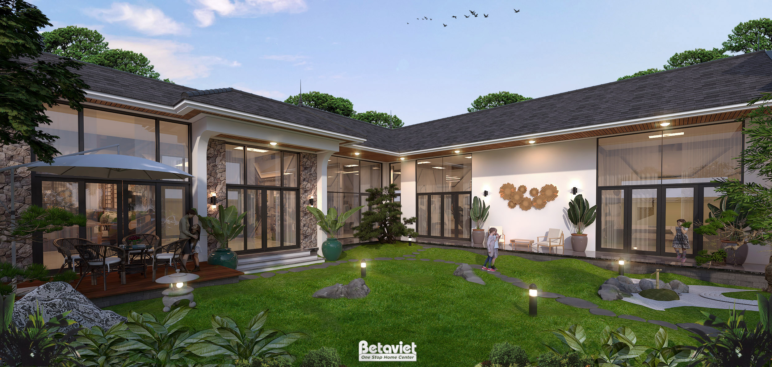 Thiết kế biệt thự vườn 1 tầng Á Đông 4 phòng ngủ tại Hà Nội KT23098