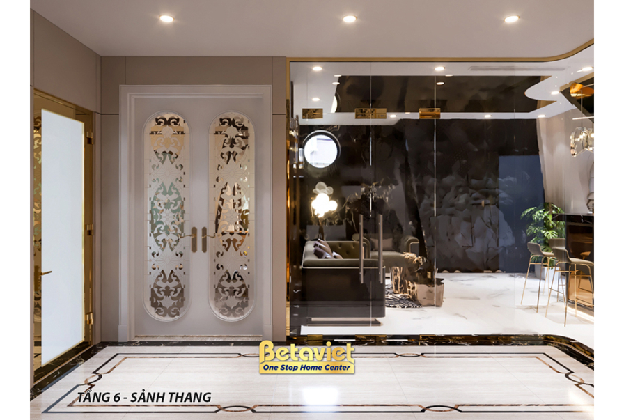 Nội thất đại sảnh biệt thự hiện đại NT21194E – góc nhìn tổng thể
