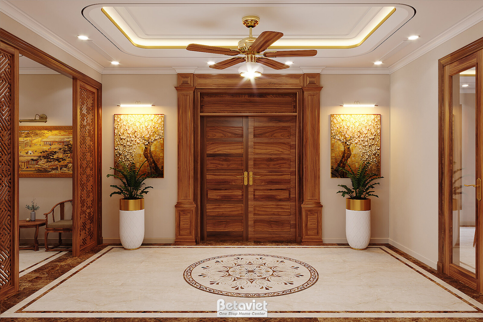 Nội thất đại sảnh biệt thự hiện đại NT23013 – góc nhìn tổng thể
