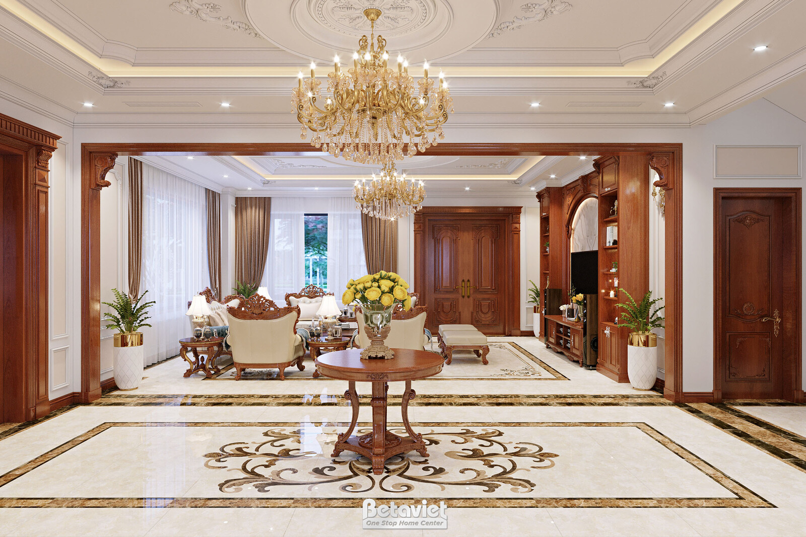 Nội thất đại sảnh biệt thự tân cổ điển NT22047 – góc nhìn 2