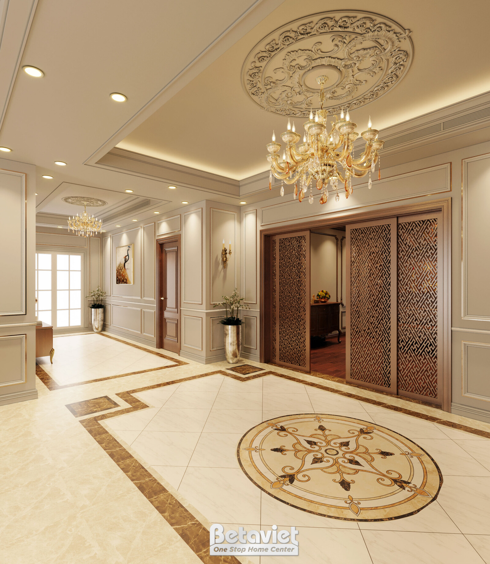 Nội thất hành lang biệt thự tân cổ điển NT21071 – góc nhìn 3