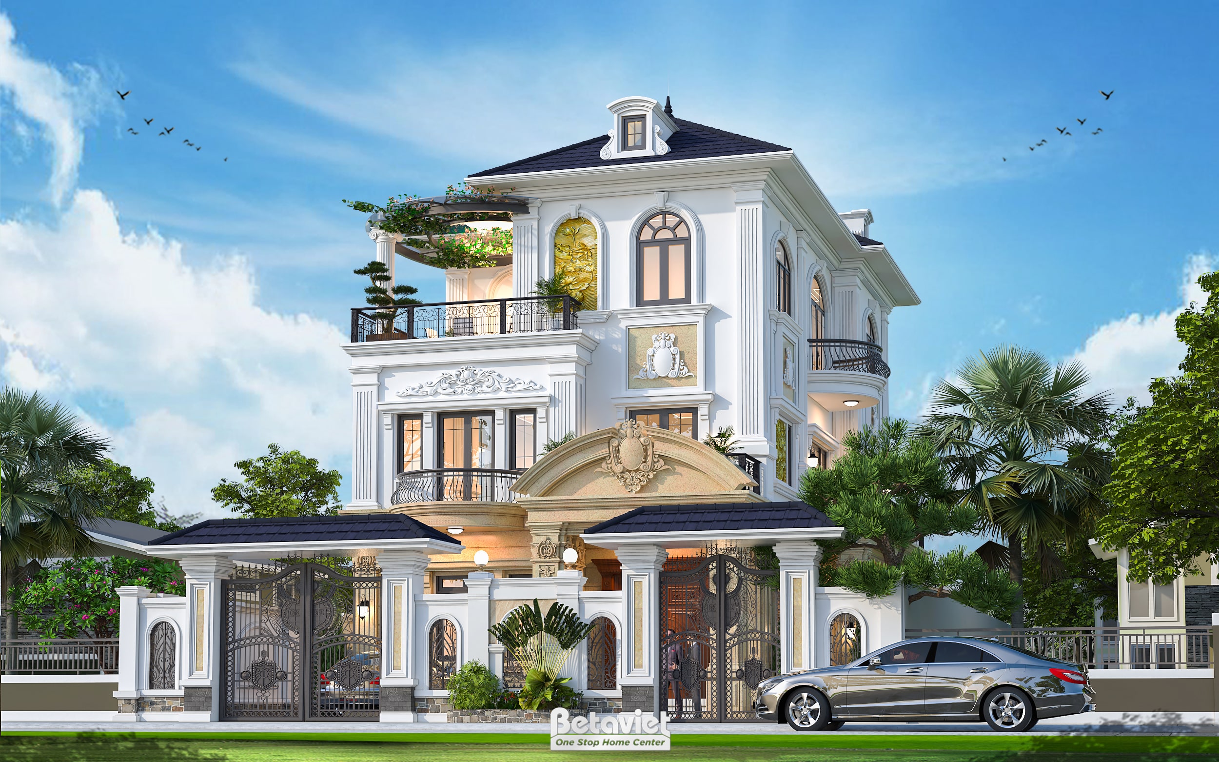 Thiết kế kiến trúc biệt thự 3 tầng tân cổ điển tại Thanh Hóa KT24203