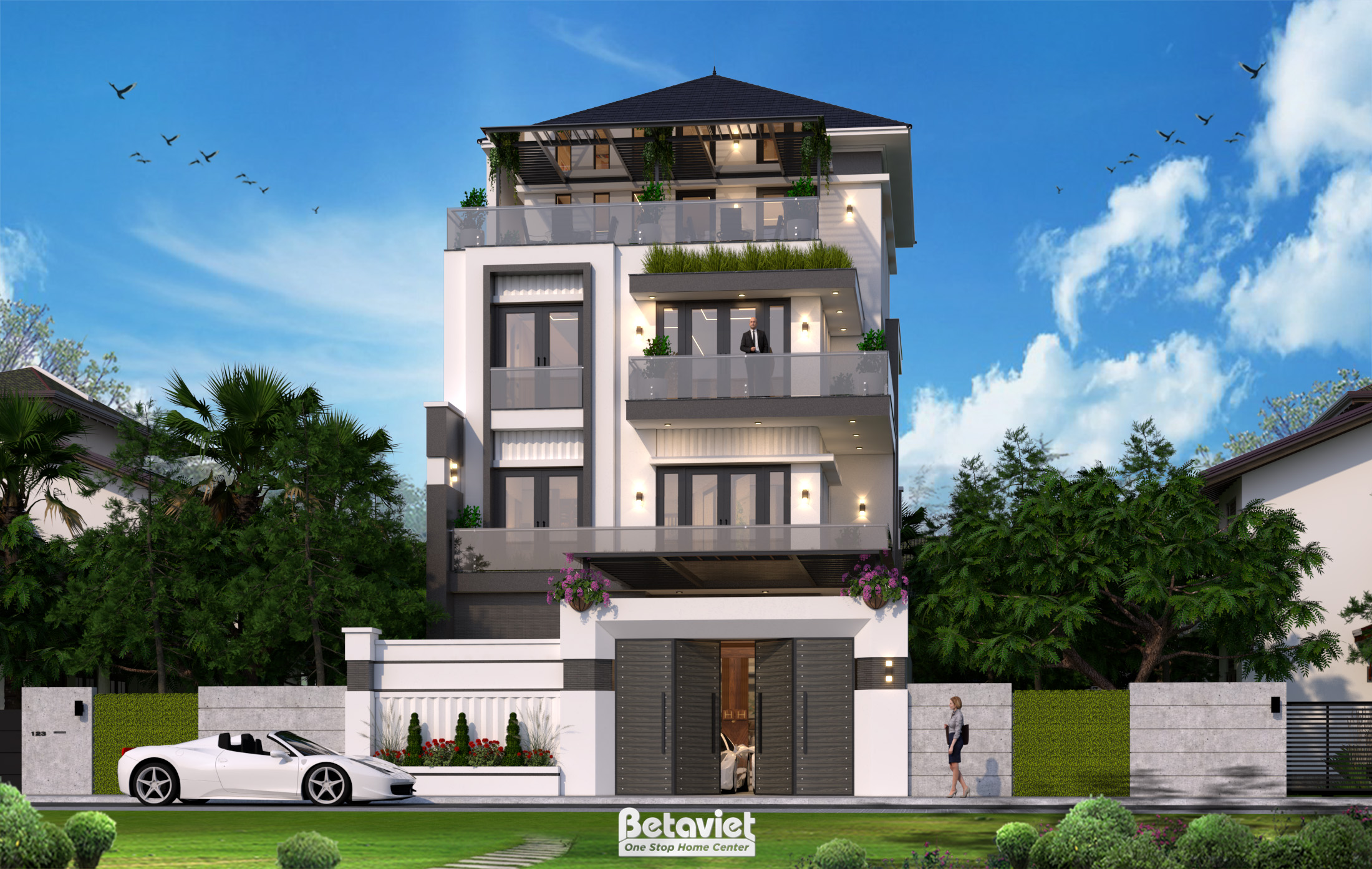 Thiết kế kiến trúc biệt thự hiện đại 4 tầng KĐT Đồng Láng Cầu KT22186