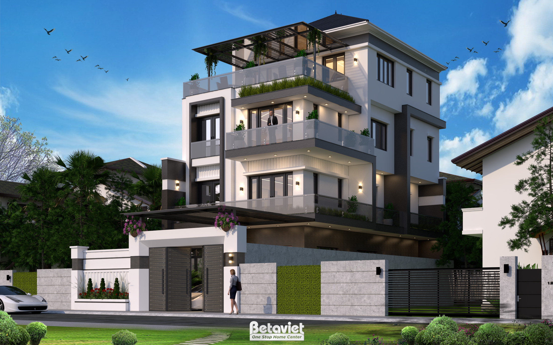 Thiết kế kiến trúc biệt thự hiện đại 4 tầng KĐT Đồng Láng Cầu KT22186