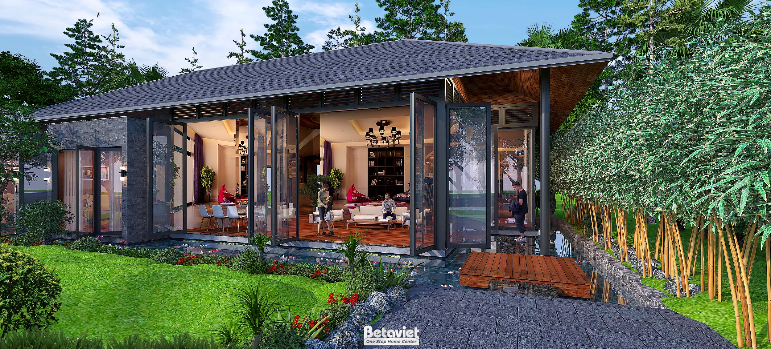 Thiết kế kiến trúc biệt thự hiện đại khu nghỉ dưỡng Tropical tại Bắc Ninh KT21063