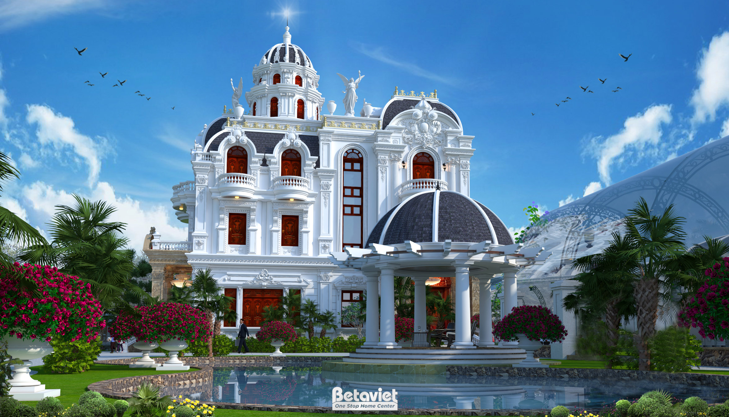 Thiết kế lâu đài cổ điển 3 tầng 6 phòng ngủ tại Ninh Bình KT20091A