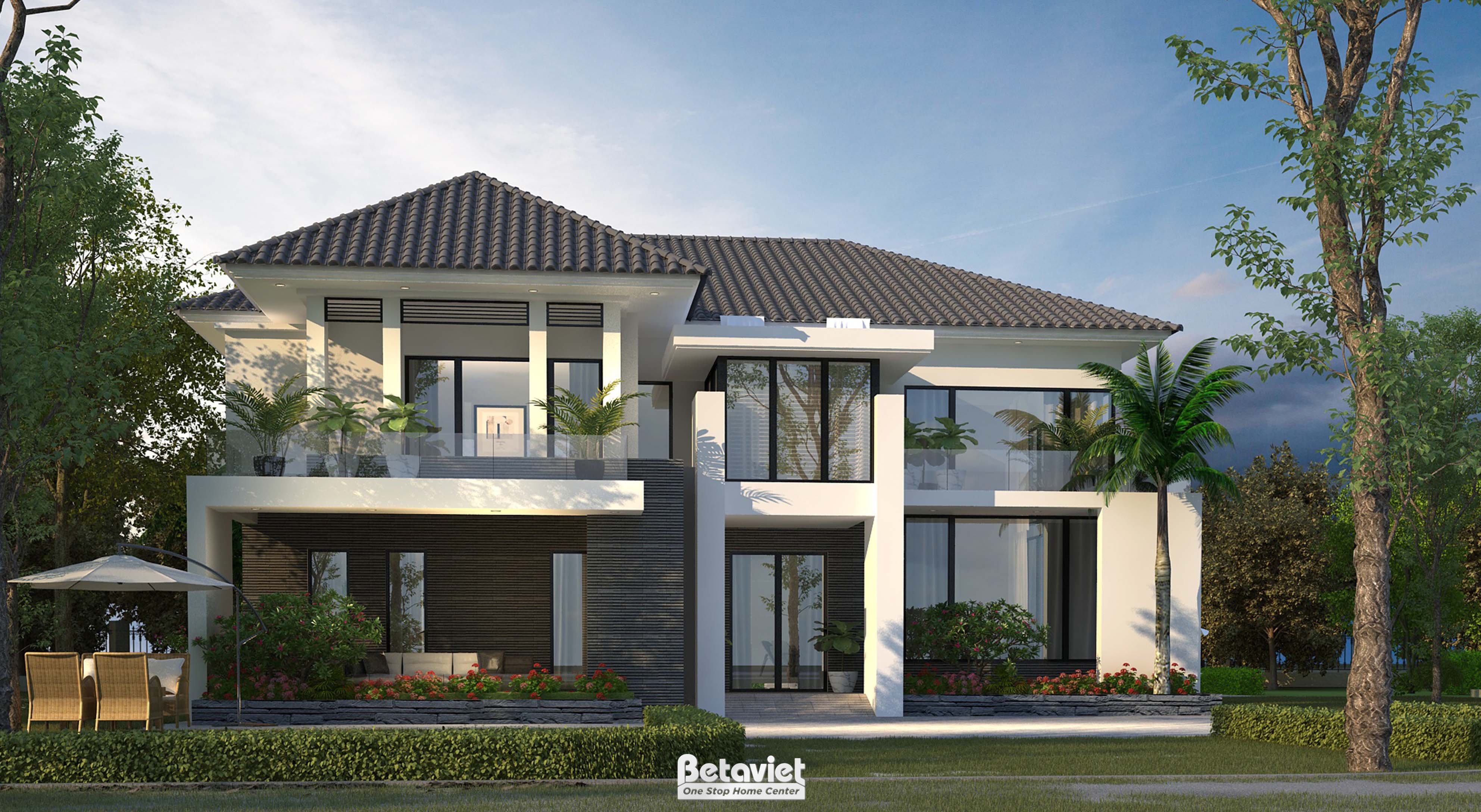 Thiết kế mẫu nhà biệt thự kiểu Nhật 2 tầng hiện đại 650m2 tại Kiên Giang KT20044