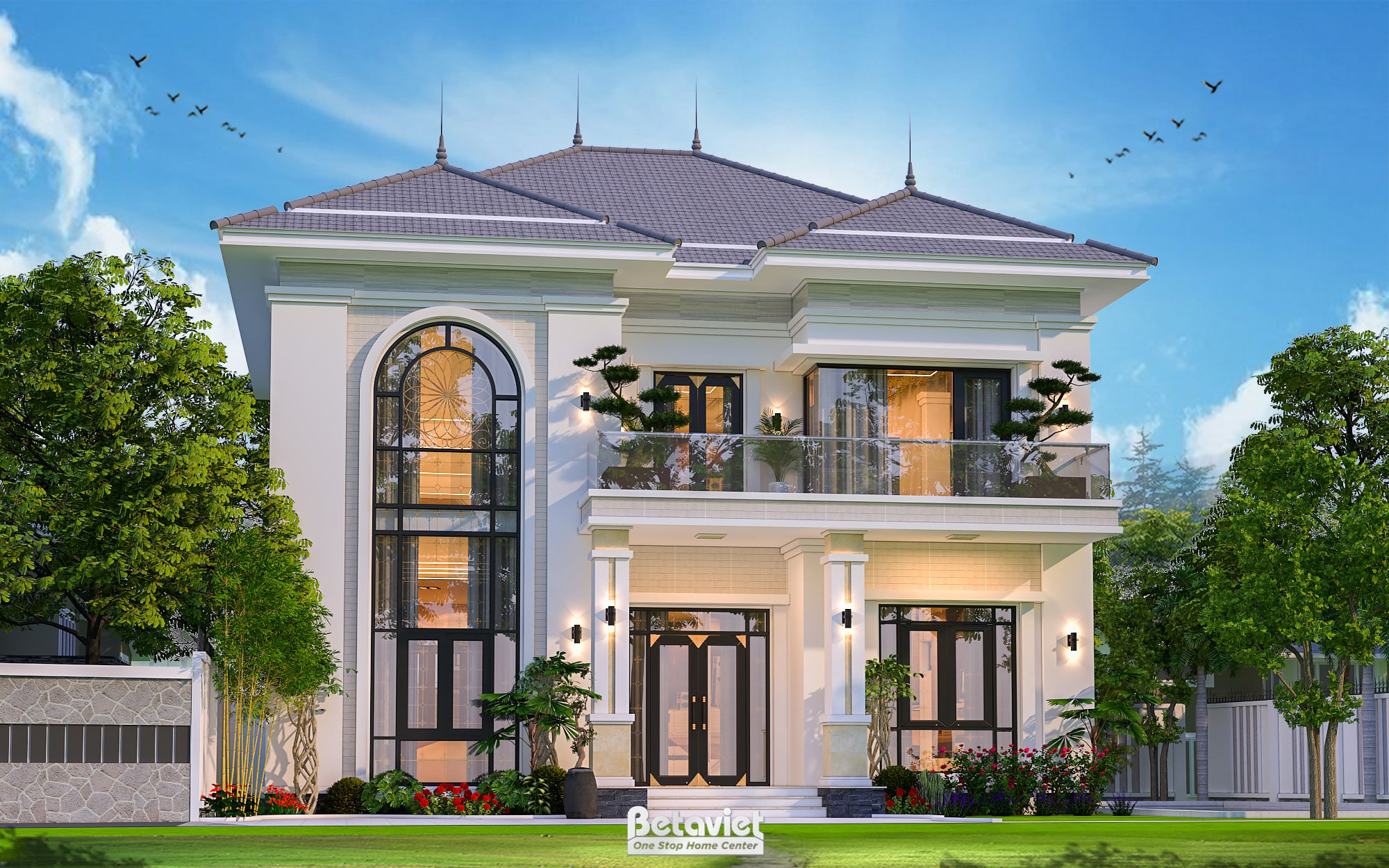 Thiết kế nhà biệt thự kiểu Nhật 2 tầng hiện đại mái Nhật tại Hà Nội KT23068