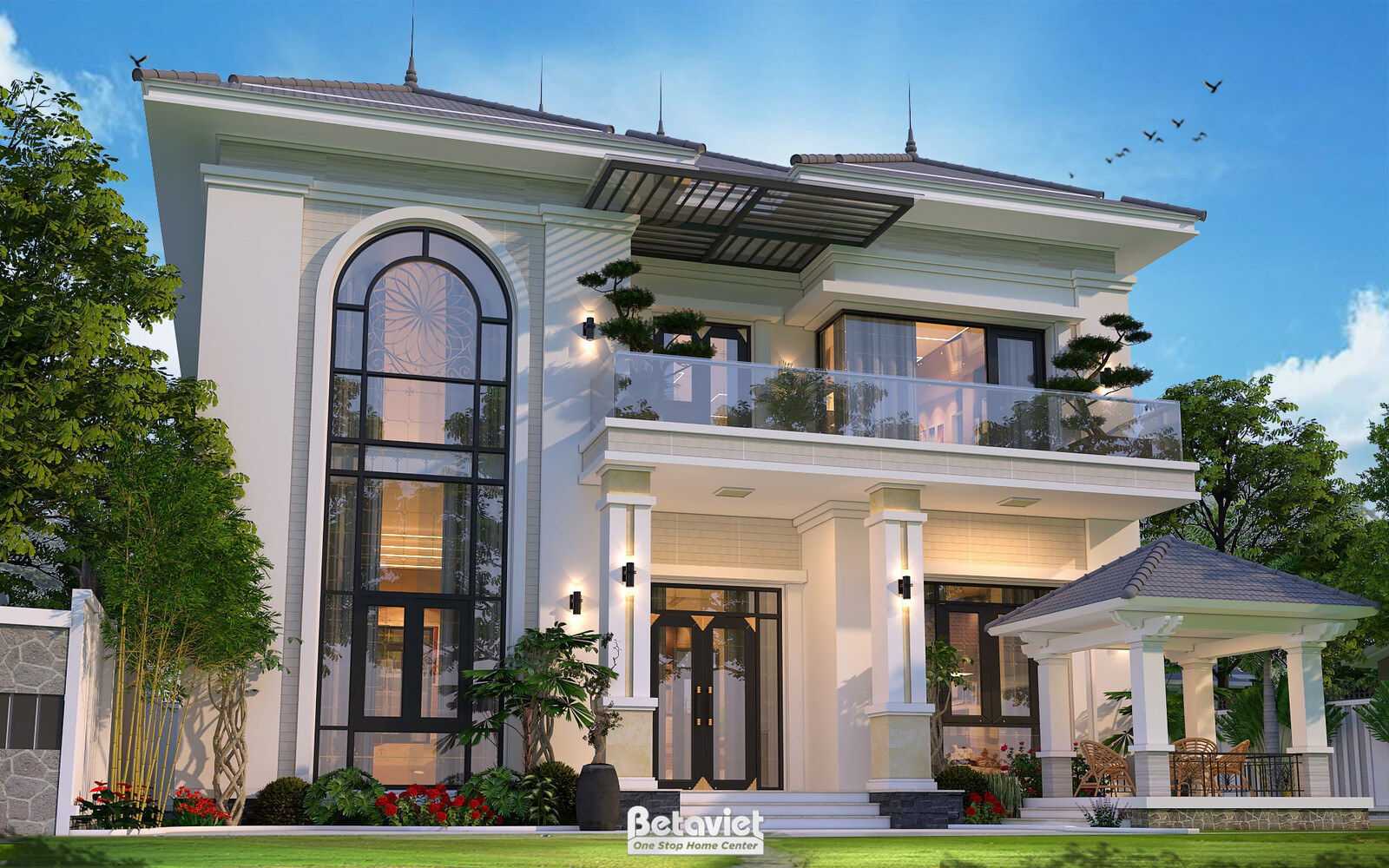 Biệt thự 2 tầng hiện đại KT23068 – phối cảnh mặt tiền (2)