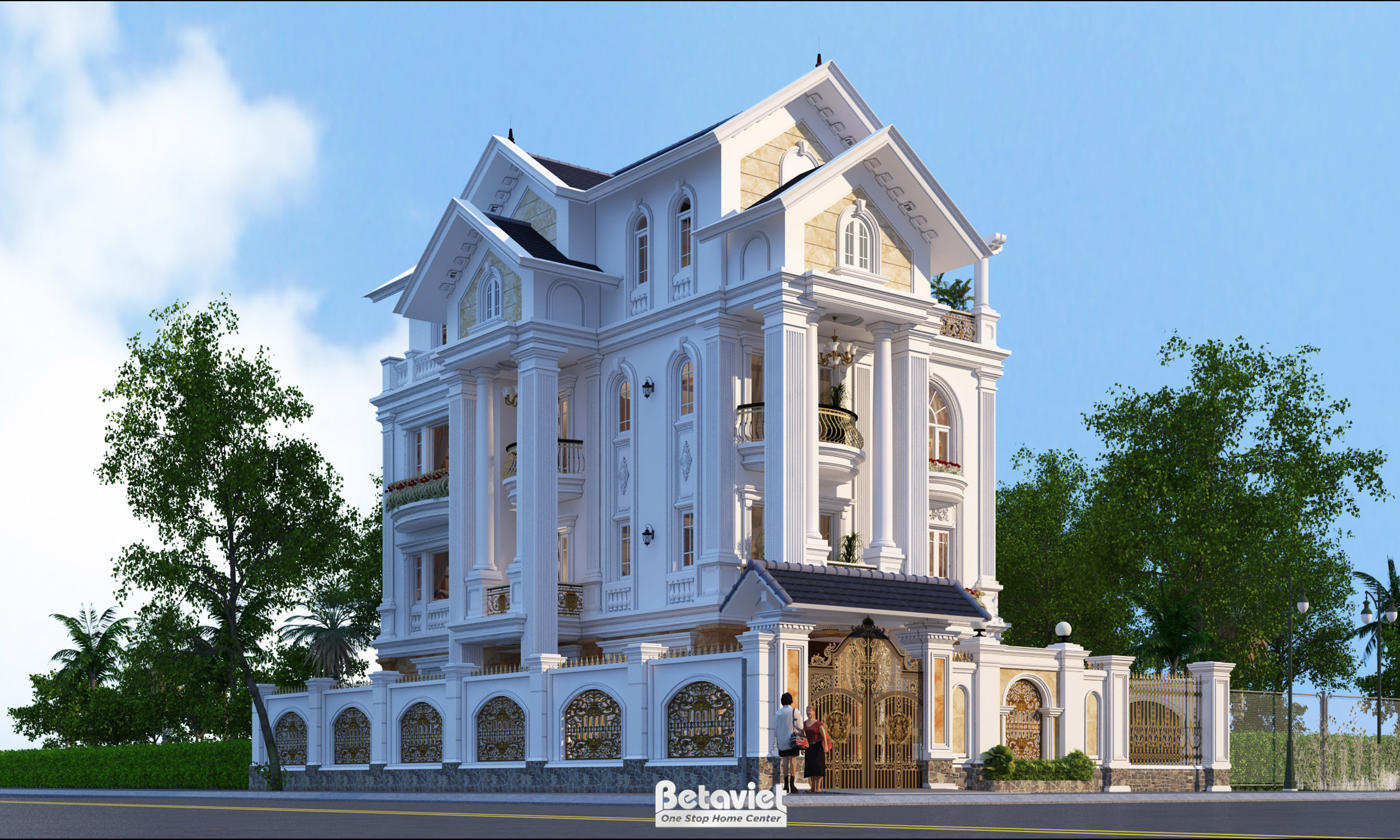 Thiết kế nhà biệt thự góc 4 tầng tân cổ điển 500m2 tại Hà Tĩnh KT20033