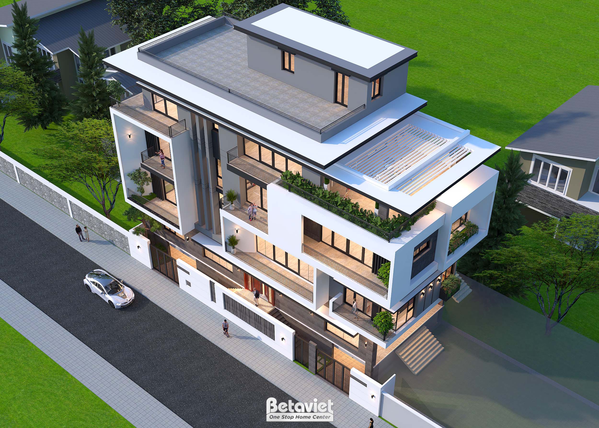Nhà biệt thự hiện đại 4 tầng tại Hải Dương KT22063 – phối cảnh trên cao