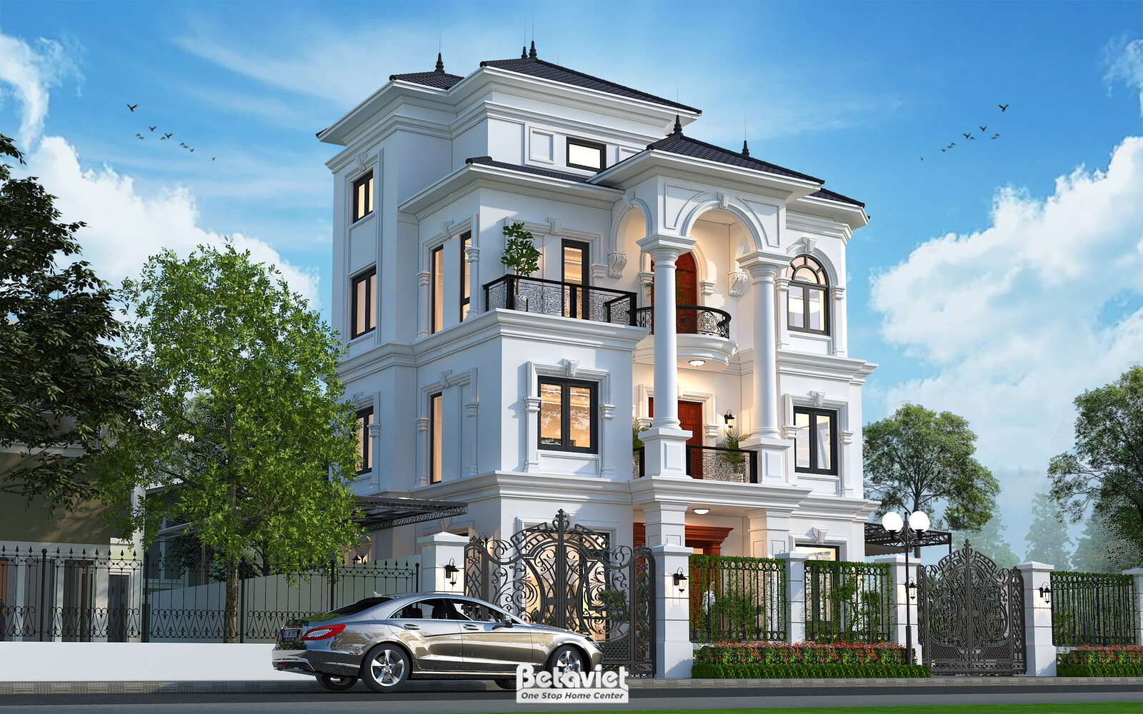 Biệt thự 4 tầng tân cổ điển KT22194 – phối cảnh mặt tiền (3)