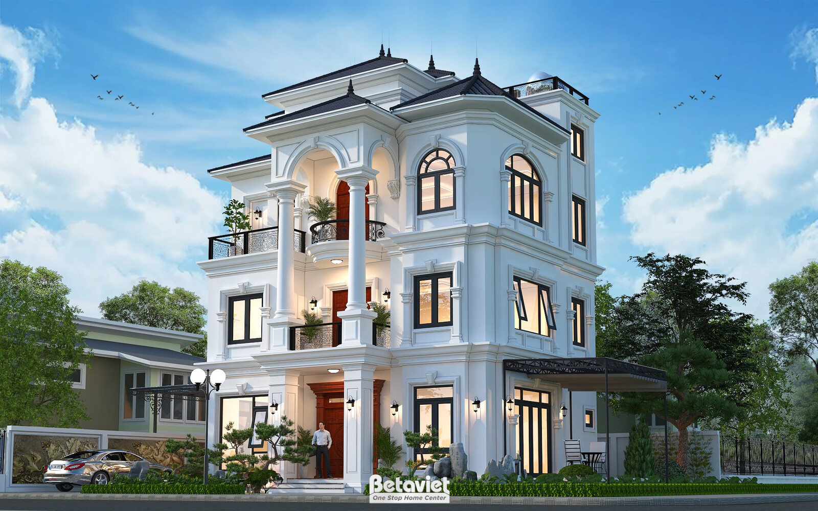Biệt thự 4 tầng tân cổ điển KT22194 – phối cảnh mặt tiền