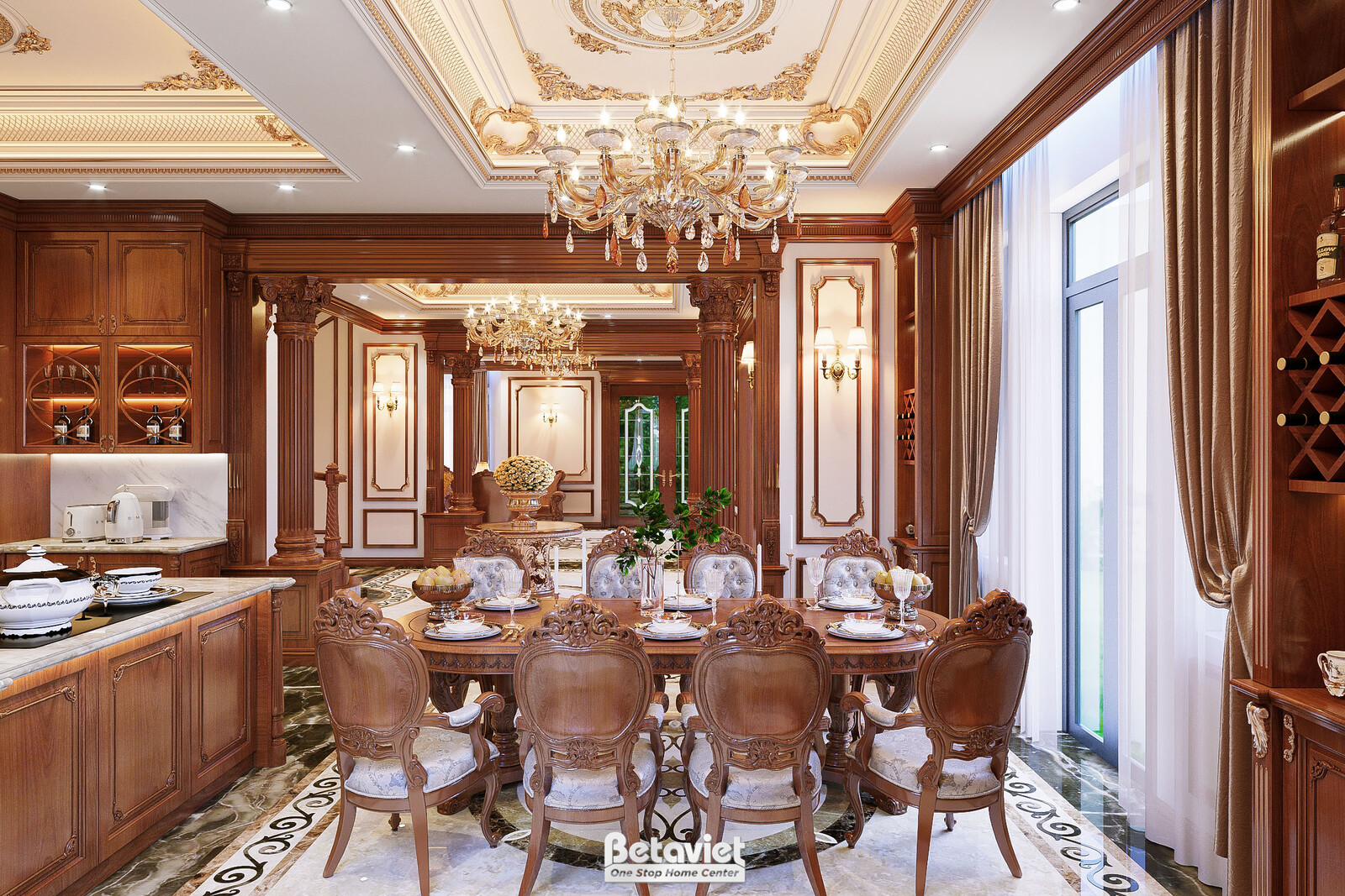 Nội thất phòng ăn biệt thự tân cổ điển NT21013A – góc nhìn 4