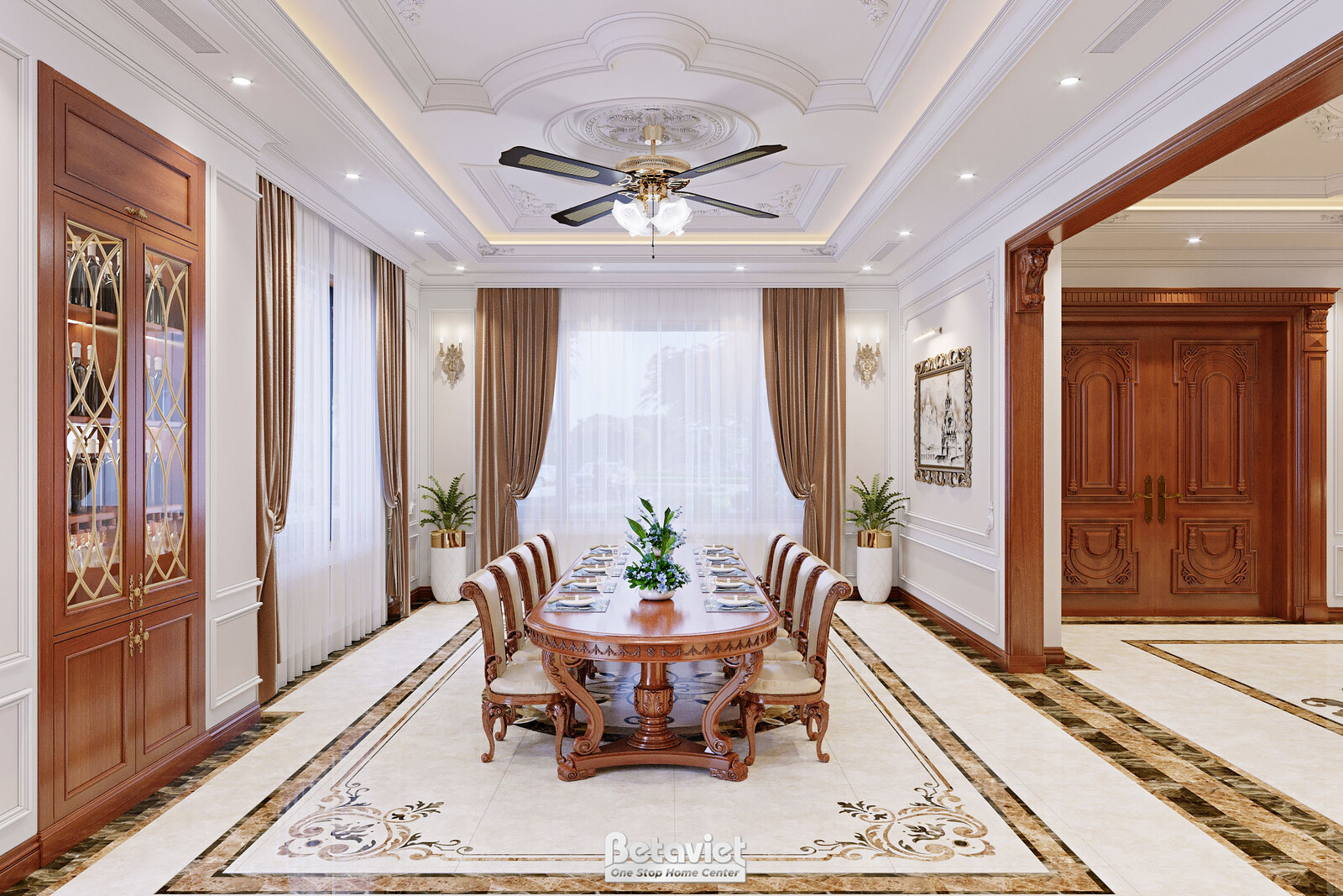 Nội thất phòng ăn biệt thự tân cổ điển NT22047 – góc nhìn 2