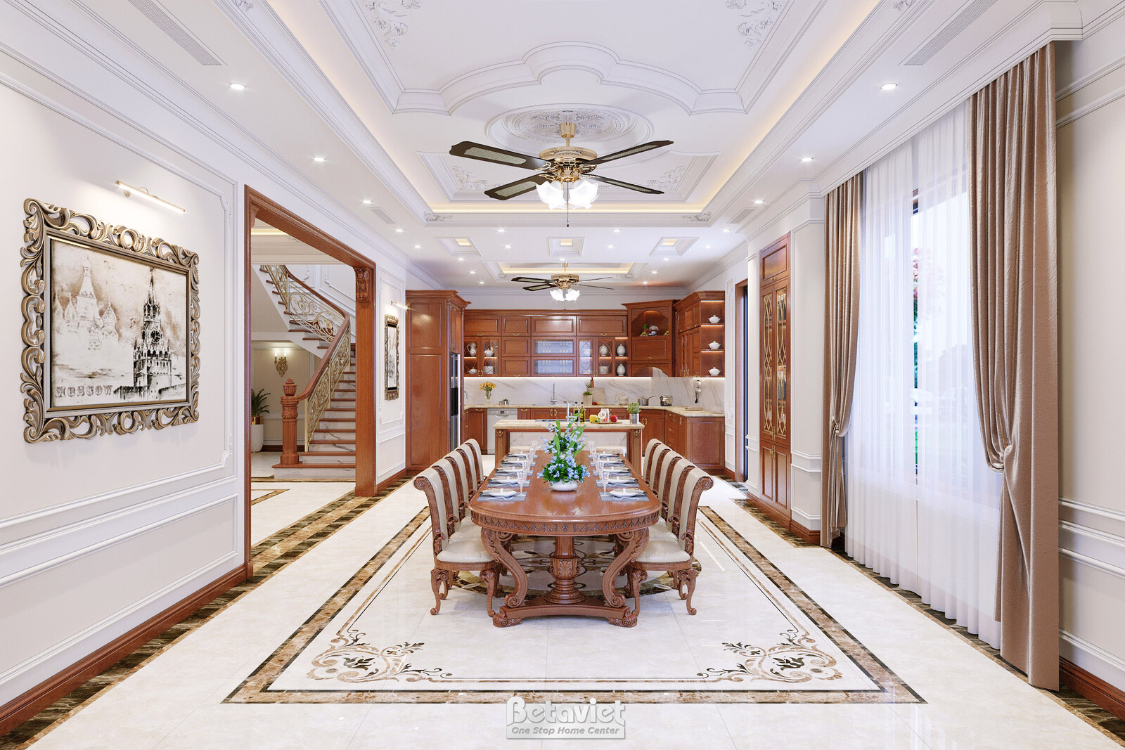 Nội thất phòng ăn biệt thự tân cổ điển NT22047 – góc nhìn 3
