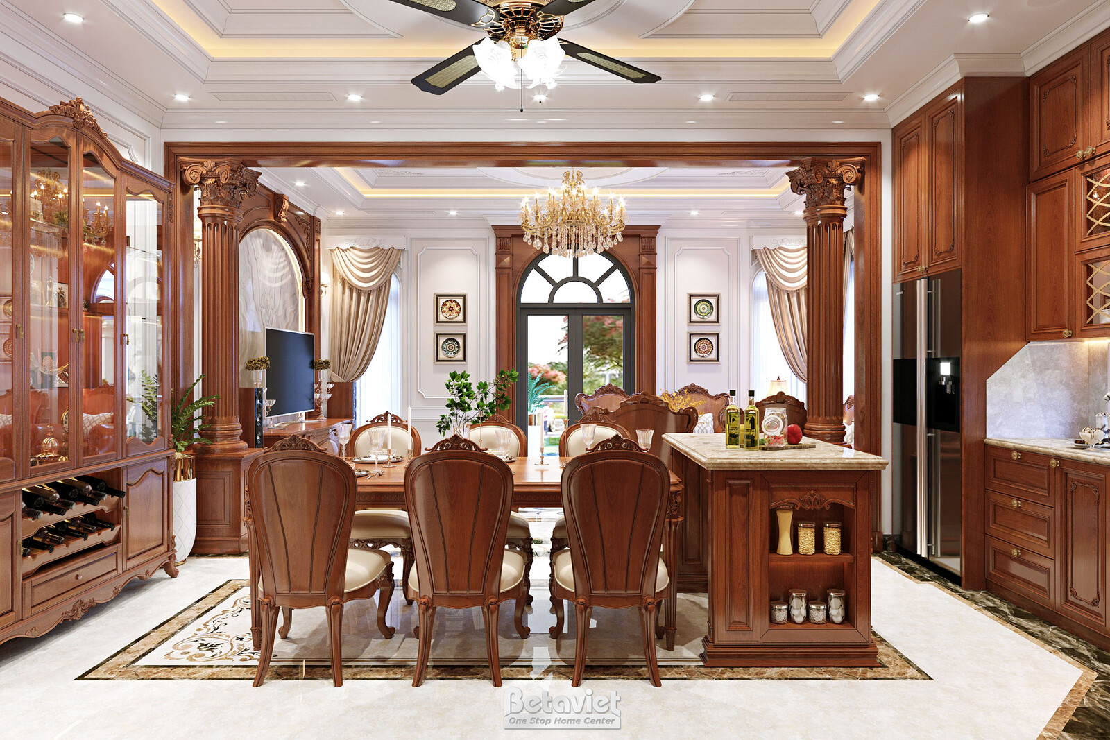 Nội thất phòng ăn biệt thự tân cổ điển NT22207 – góc nhìn 3