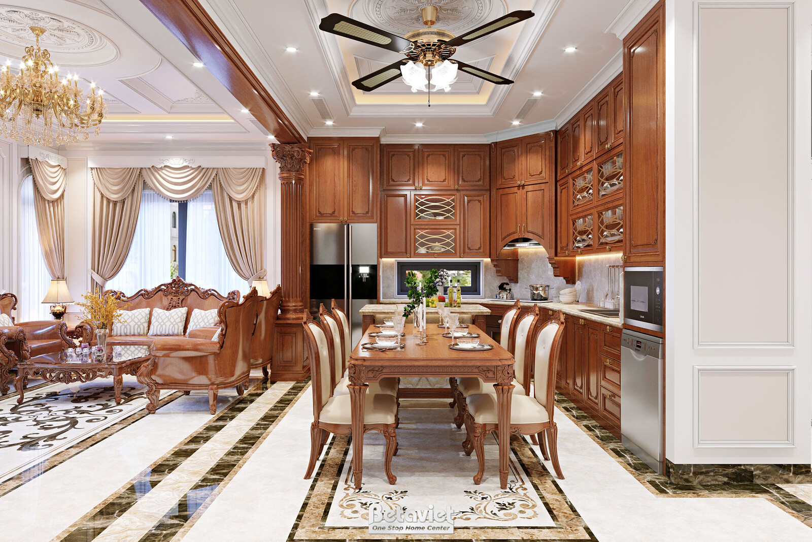 Nội thất phòng ăn biệt thự tân cổ điển NT22207 – góc nhìn 4
