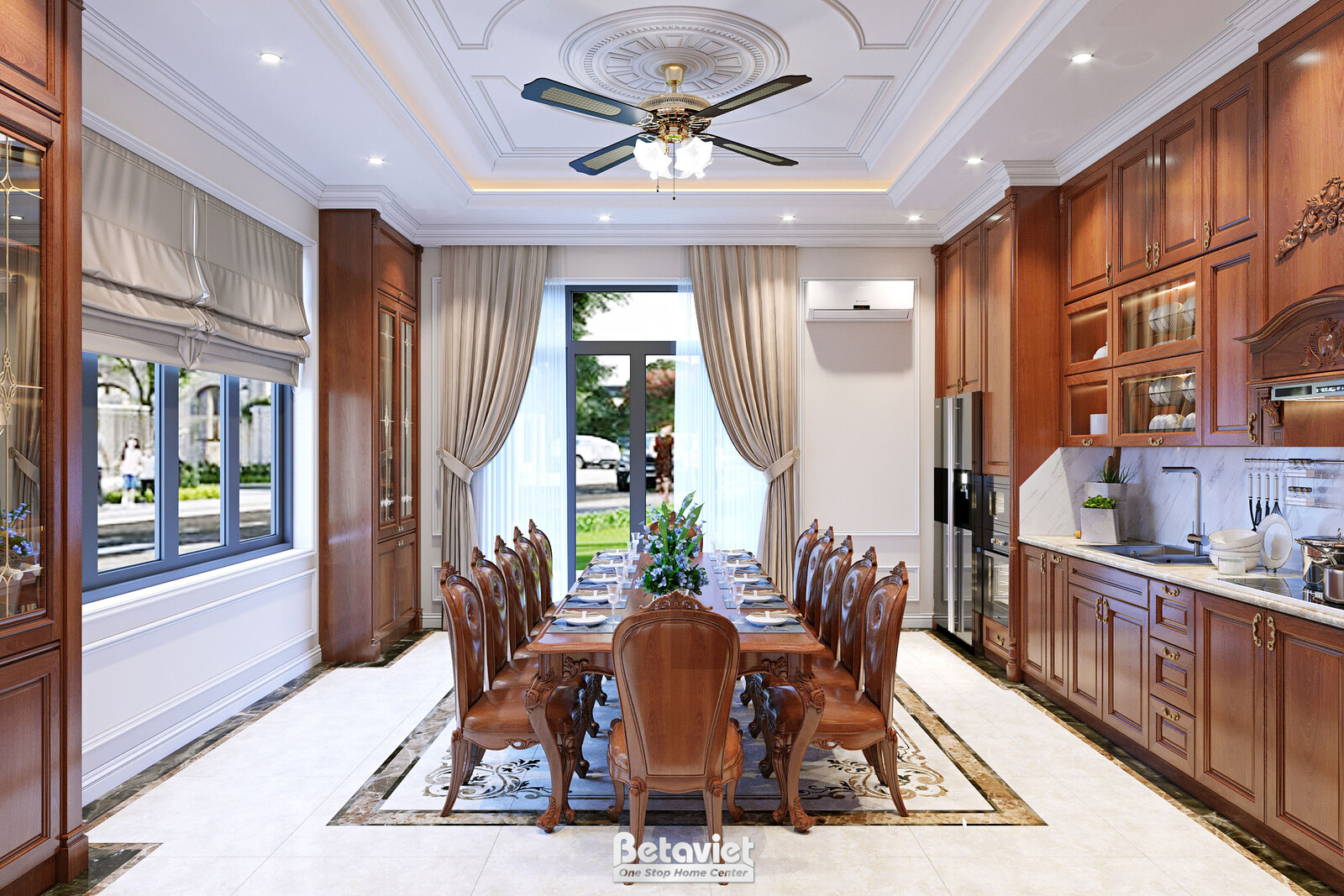 Nội thất phòng ăn biệt thự tân cổ điển KT22064 – góc nhìn 3