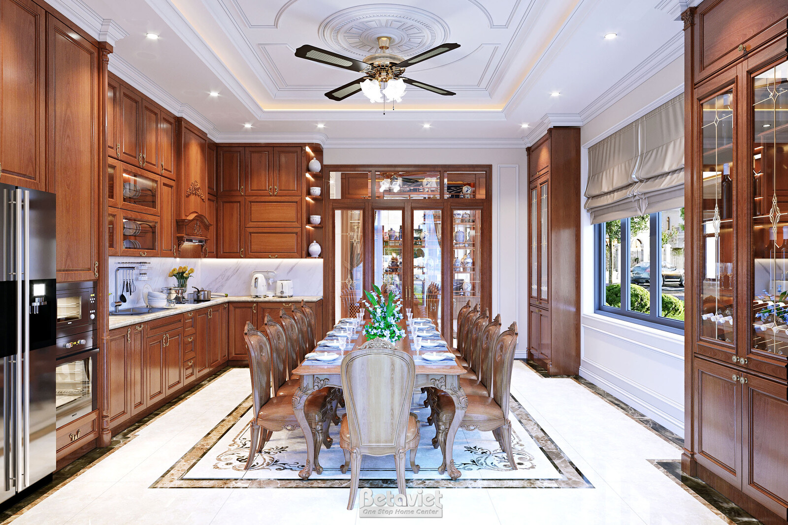 Nội thất phòng ăn biệt thự tân cổ điển KT22064 – góc nhìn tổng thể