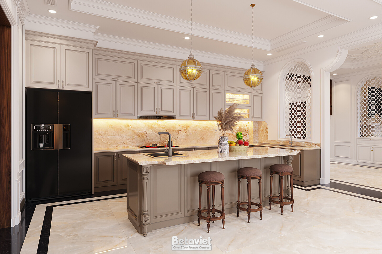 Nội thất phòng bếp biệt thự Indochine KT22085 – góc nhìn 2