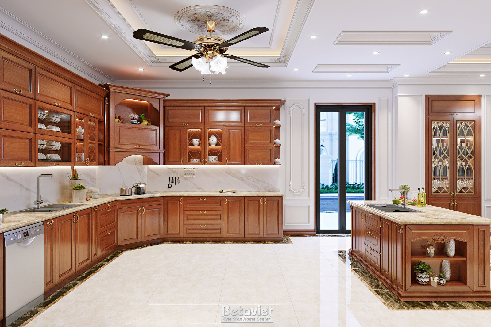 Nội thất phòng bếp biệt thự tân cổ điển NT22047 – góc nhìn 2