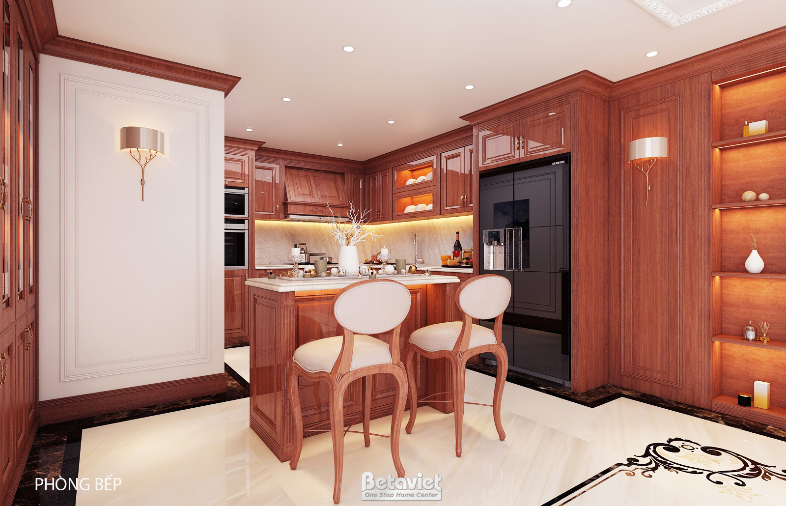 Thiết kế nội thất phòng bếp tân cổ điển NT23012