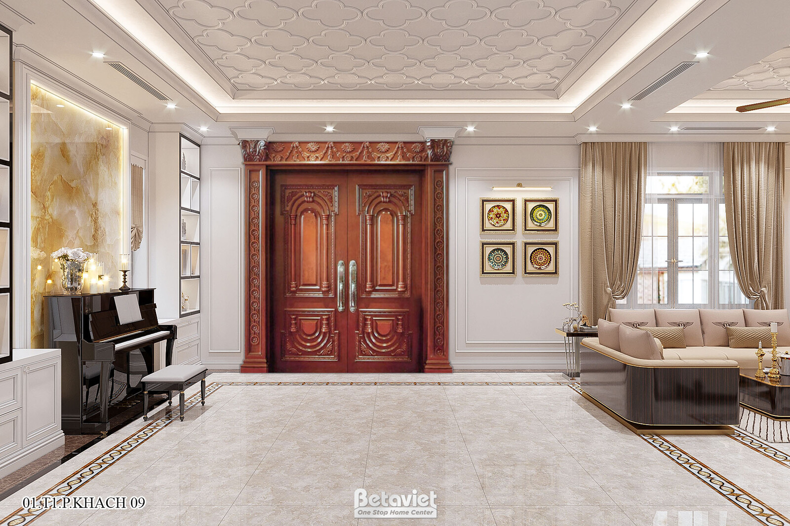 Nội thất đại sảnh biệt thự hiện đại KT22016 – góc nhìn 2