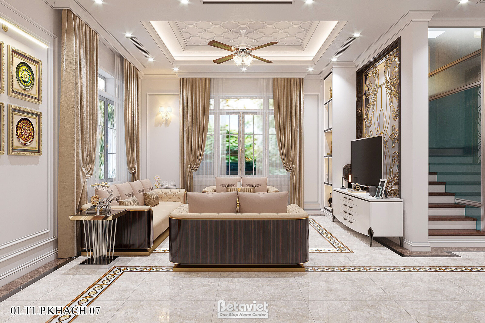 Nội thất phòng khách biệt thự hiện đại KT22016 – góc nhìn 5