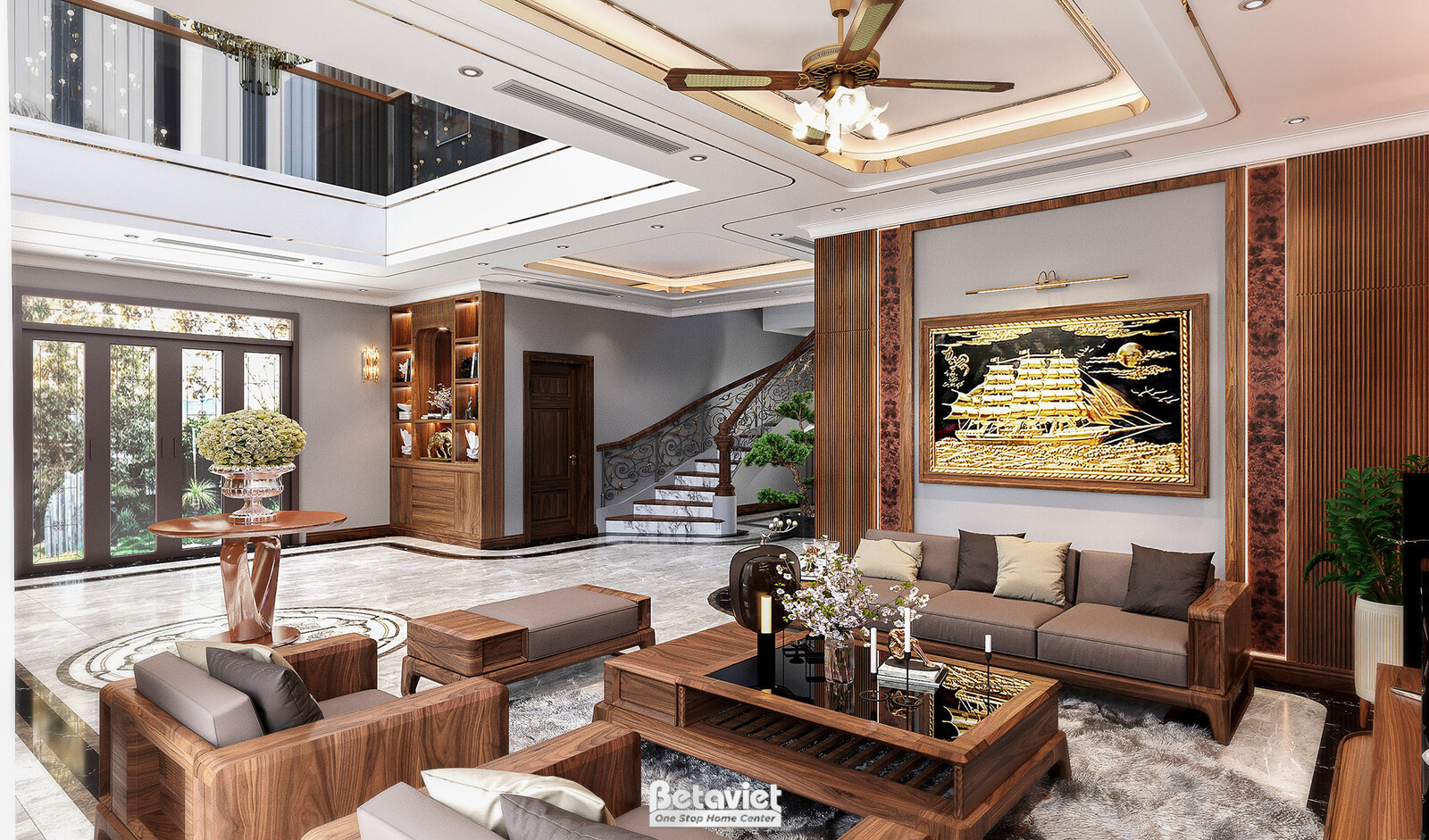 Nội thất phòng khách biệt thự hiện đại NT22074 – góc nhìn 3