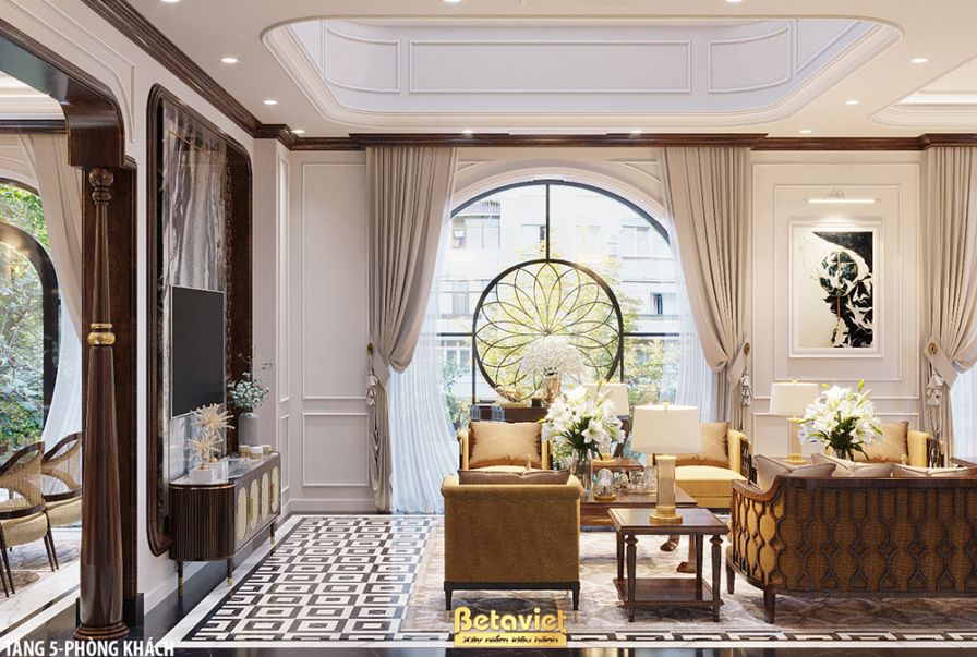 Nội thất phòng khách biệt thự Indochine NT21194C – góc nhìn 8