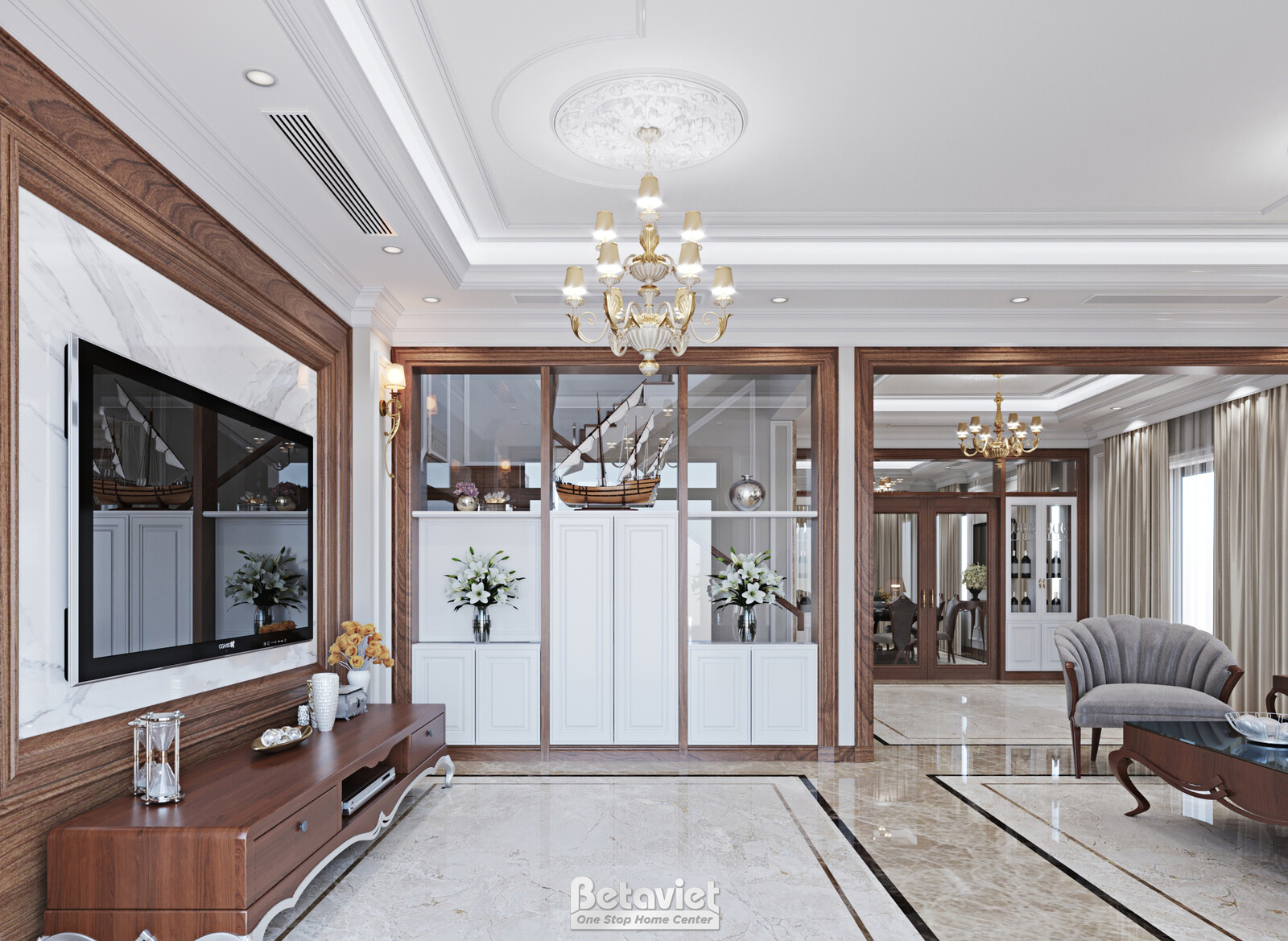 Nội thất phòng khách biệt thự tân cổ điển NT23321 – góc nhìn 6