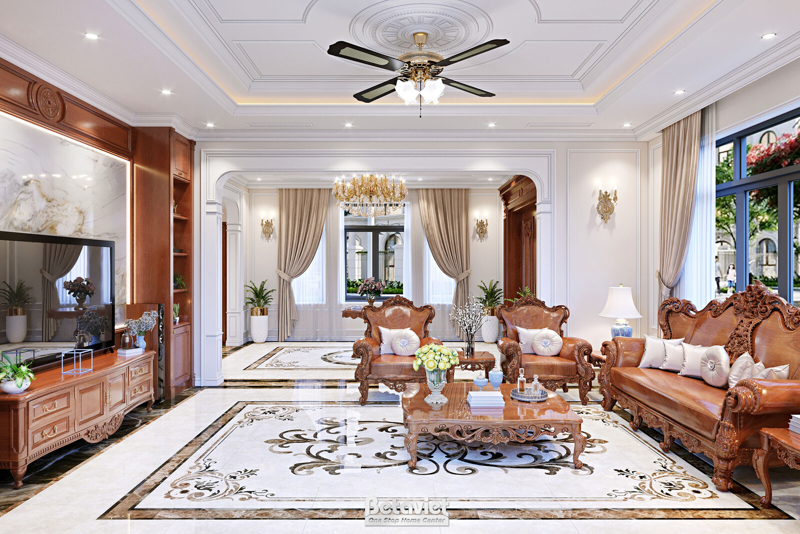 Nội thất phòng khách biệt thự tân cổ điển KT22064 – góc nhìn 2