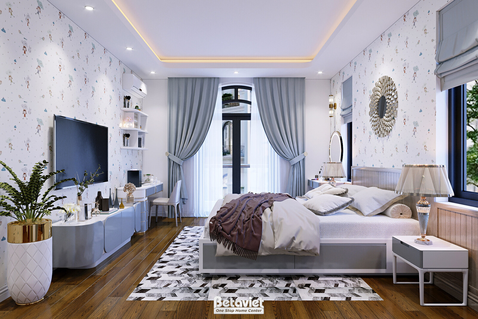 Nội thất phòng ngủ biệt thự tân cổ điển KT22064 – góc nhìn 2