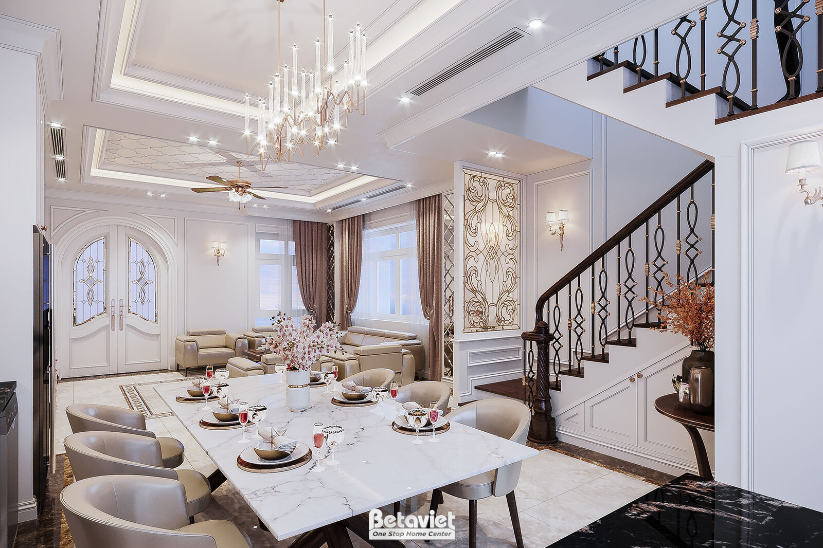 Nội thất phòng ăn biệt thự hiện đại NT21017 – góc nhìn tổng thể