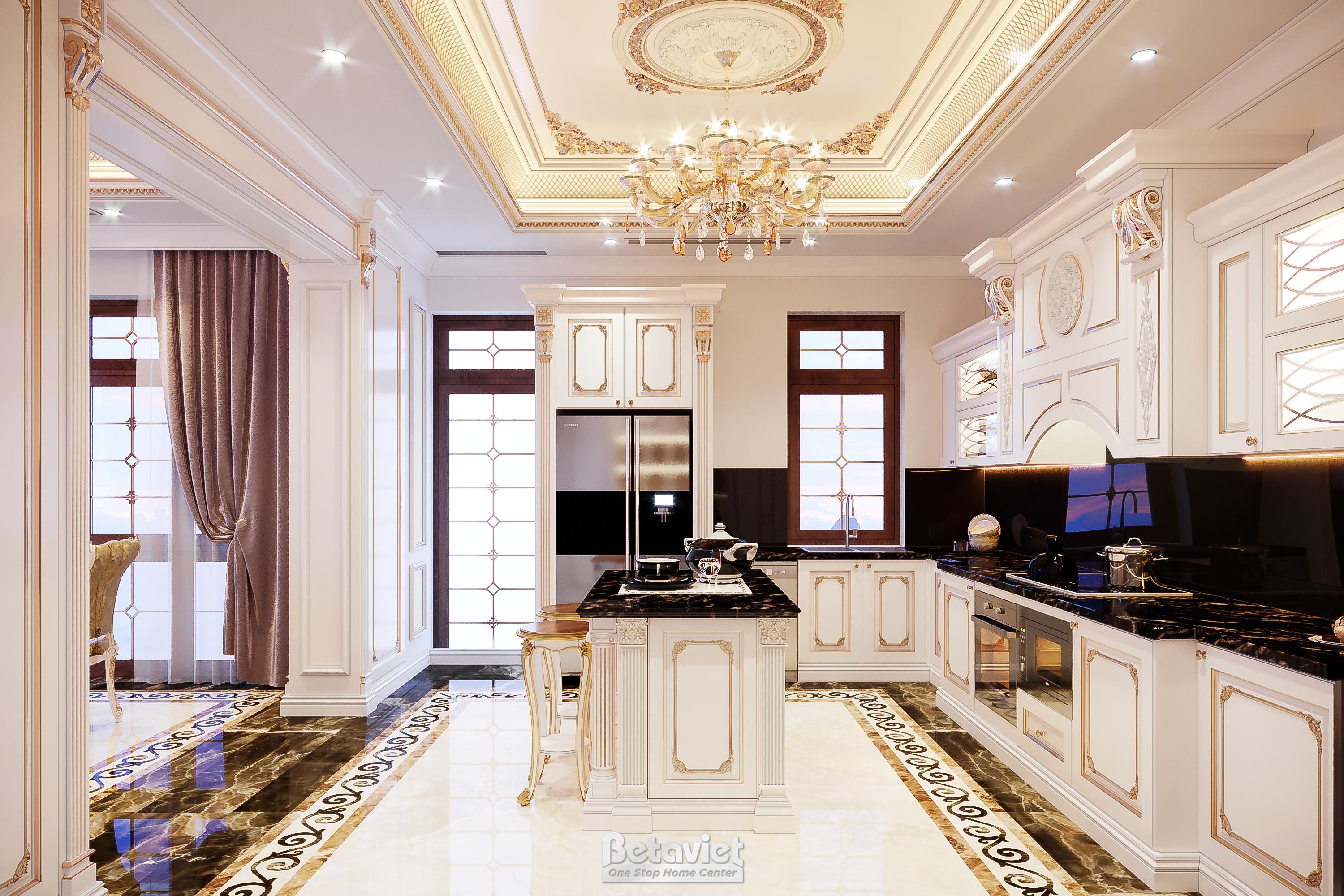 Thiết kế phòng bếp tân cổ điển KĐT Vinhomes The Harmony NT21093