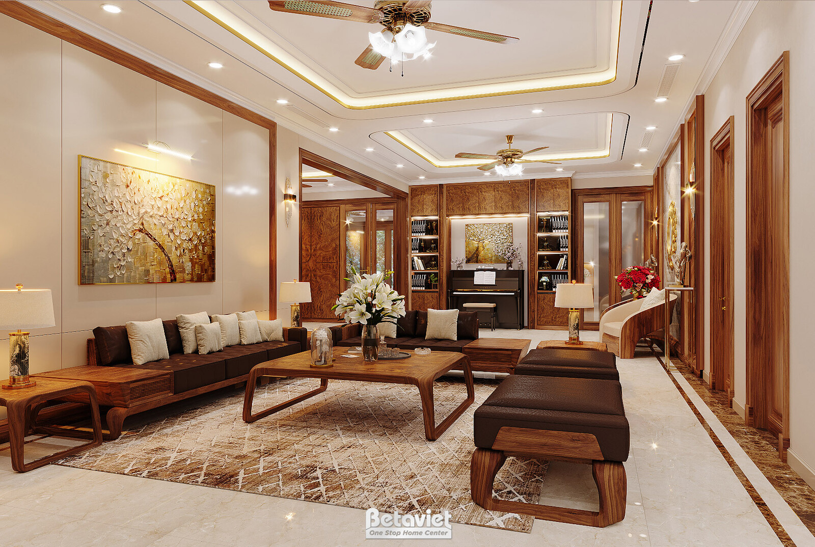 Nội thất phòng khách biệt thự hiện đại NT23013 – góc nhìn 2