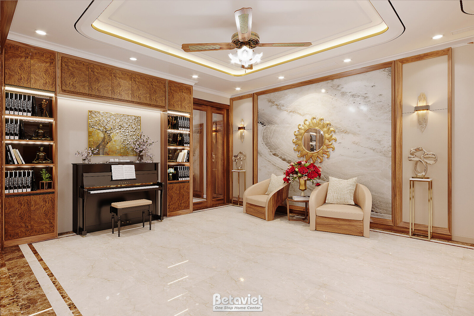 Nội thất phòng khách biệt thự hiện đại NT23013 – góc nhìn 3