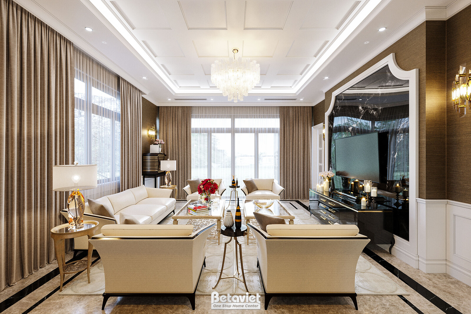Nội thất phòng khách biệt thự chistopher NT20063 – góc nhìn 3