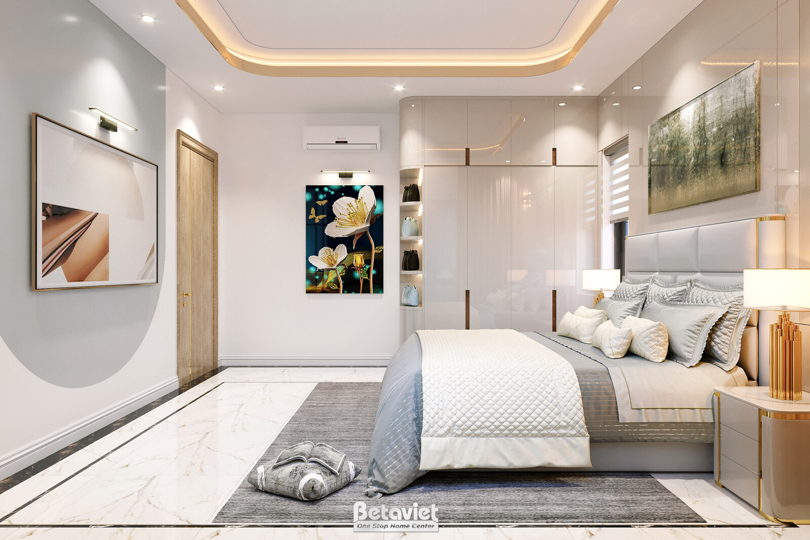 Nội thất phòng ngủ biệt thự hiện đại KT23068 – góc nhìn tổng thể