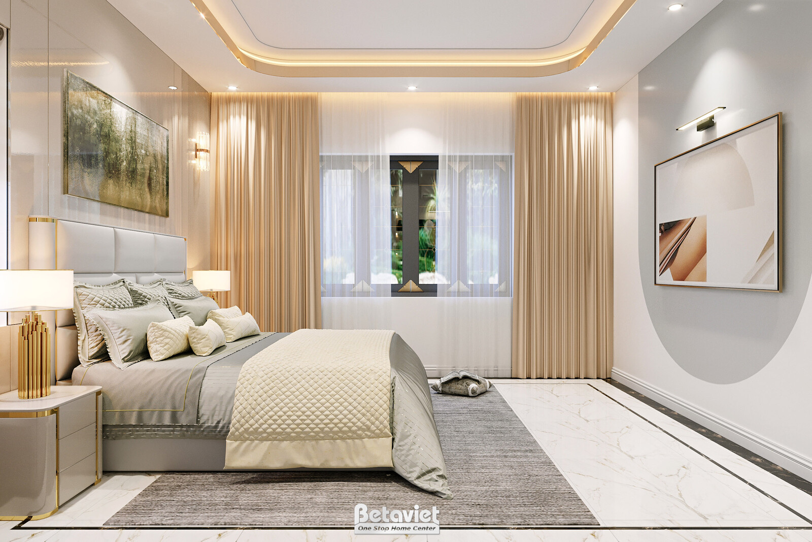 Nội thất phòng ngủ biệt thự hiện đại KT23068 – góc nhìn 2