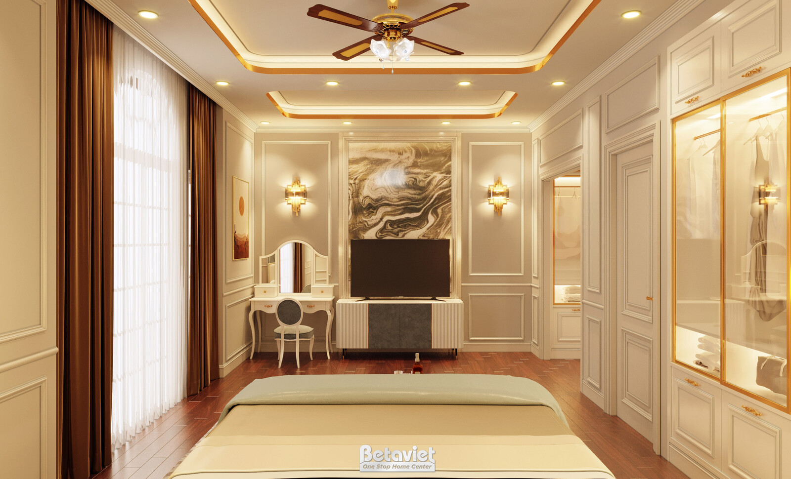 Nội thất phòng ngủ biệt thự tân cổ điển NT21071 – góc nhìn 8