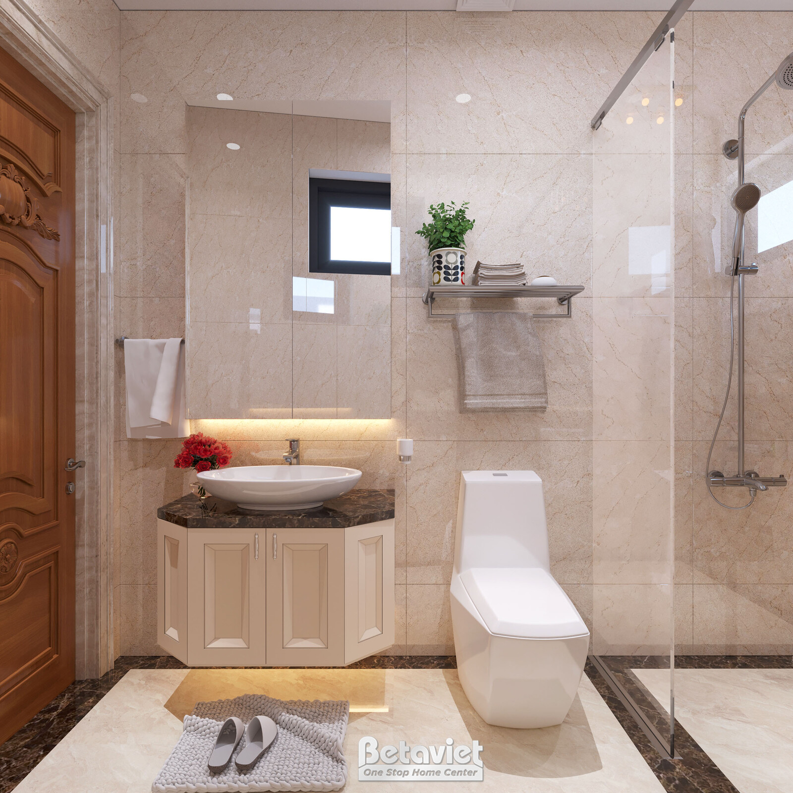 Nội thất phòng tắm biệt thự tân cổ điển NT22207 – góc nhìn tổng thể