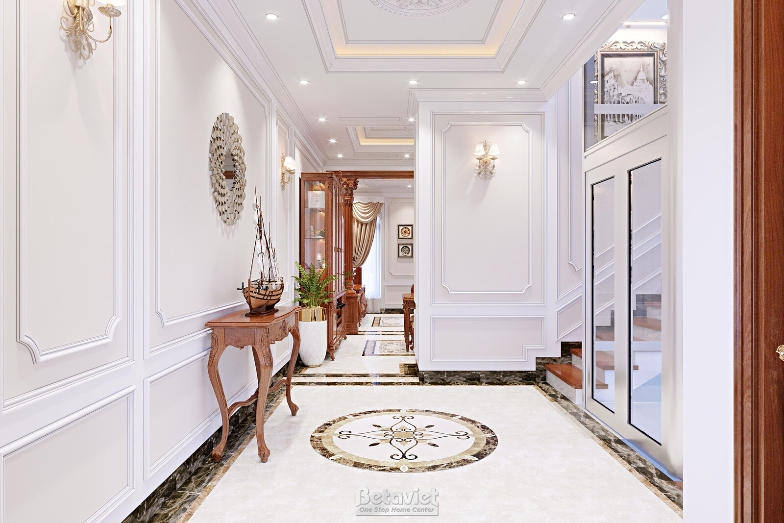Nội thất hành lang biệt thự tân cổ điển NT22207 – góc nhìn 7