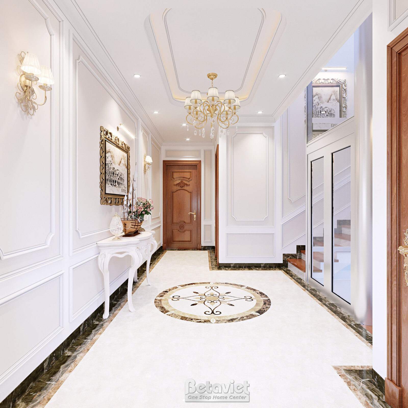 Nội thất hành lang biệt thự tân cổ điển NT22207 – góc nhìn 2