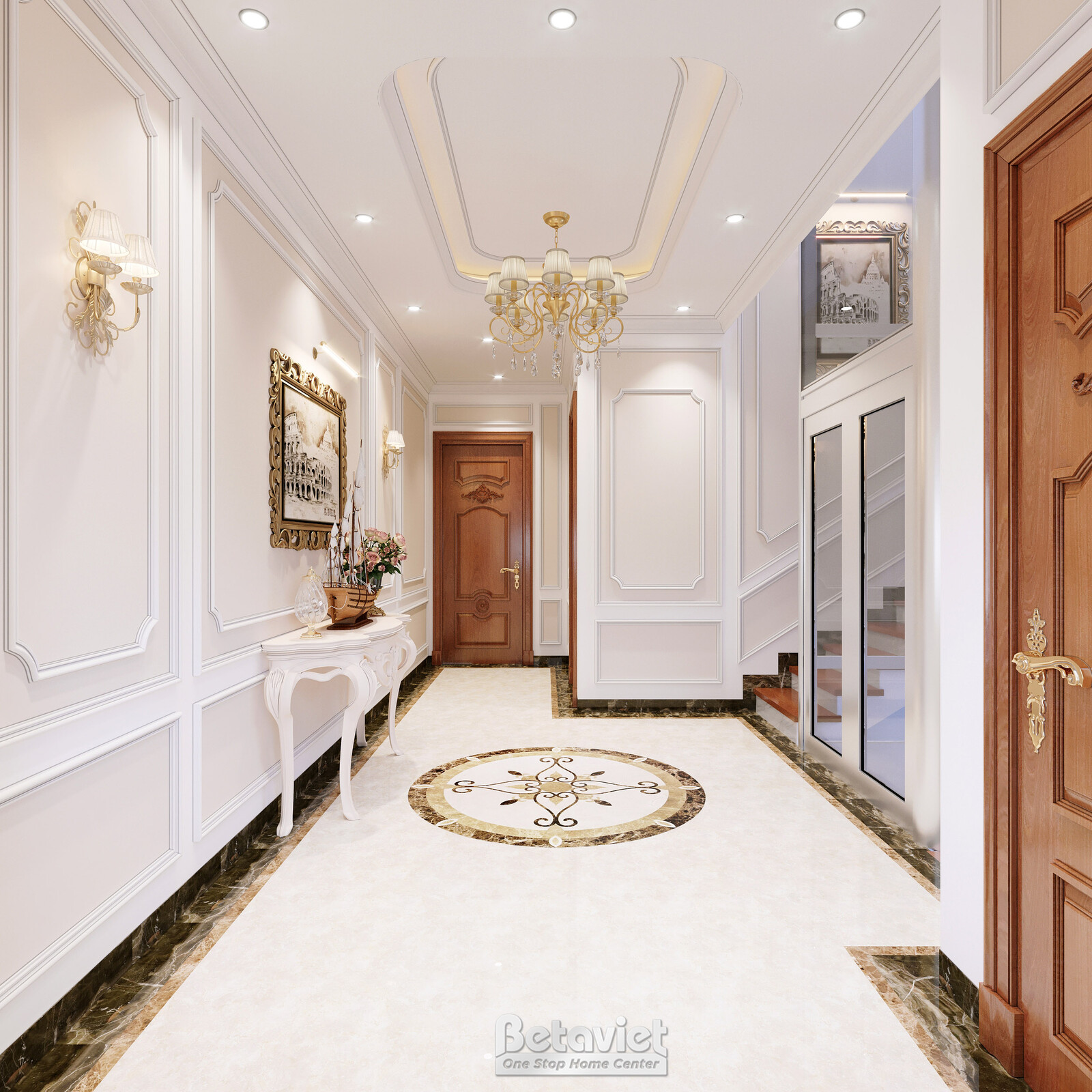 Nội thất hành lang biệt thự tân cổ điển NT22207 – góc nhìn 4