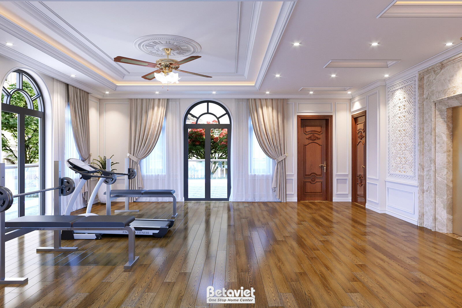 Nội thất hành lang biệt thự tân cổ điển KT22064 – góc nhìn tổng thể