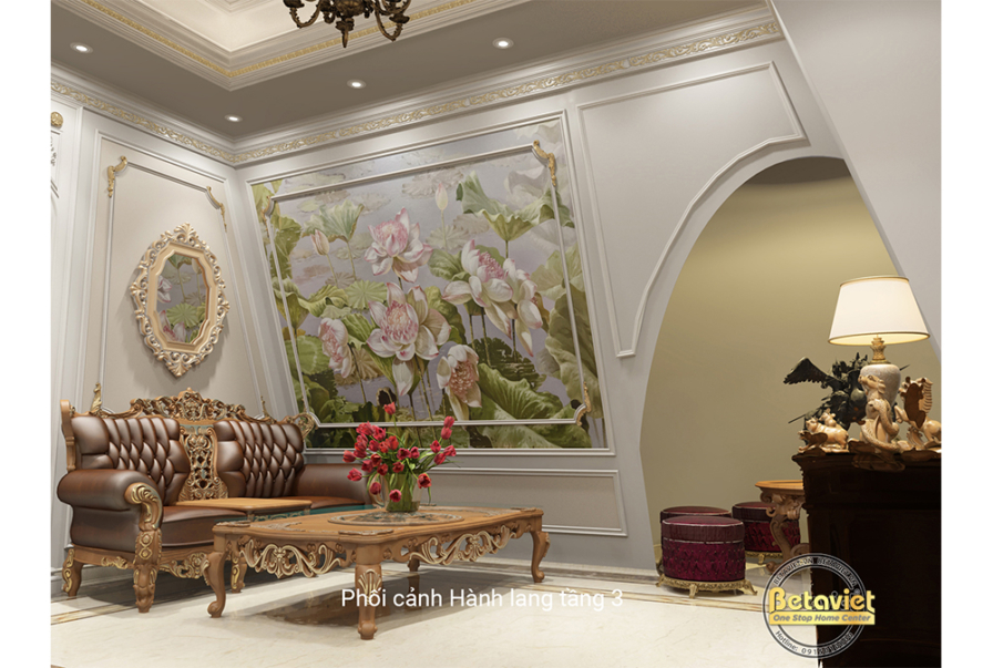 Nội thất hành lang biệt thự tân cổ điển NT22030 – góc nhìn 5