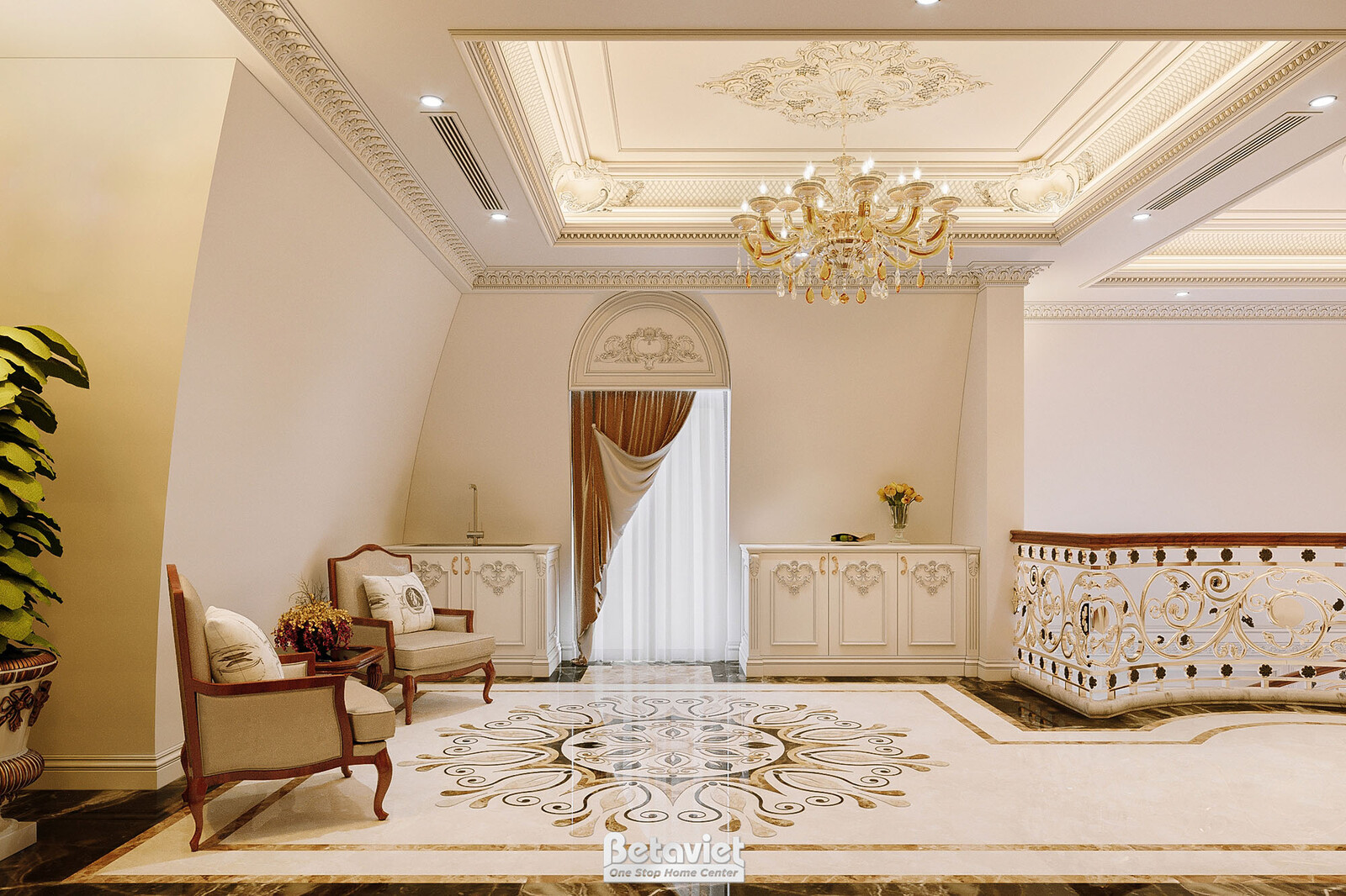 Nội thất hành lang biệt thự tân cổ điển KT21152 – góc nhìn 8